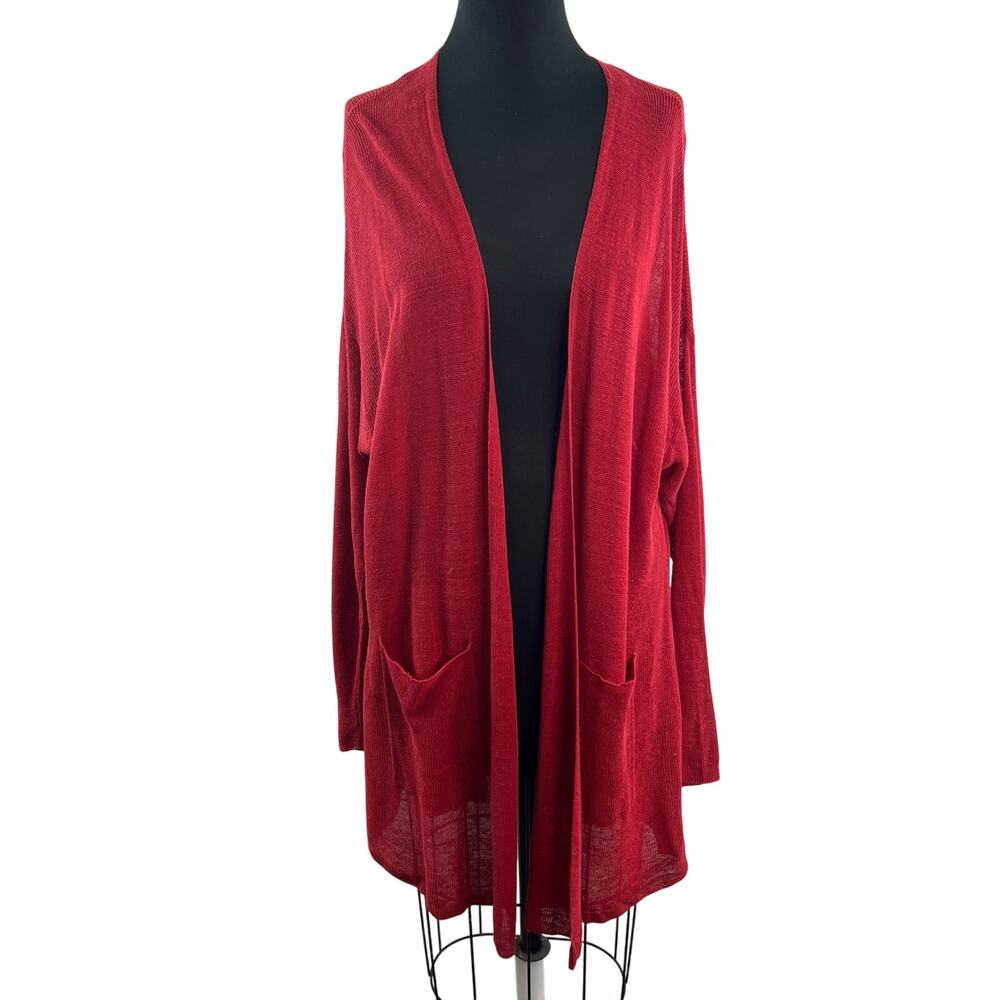 Eileen Fisher Maroon Cardigan Sweater Organic Linen Open Front Size 1X XL